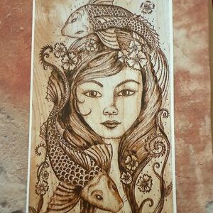 Watercolor stained pen & ink original art- mermaid and sea goddess vibes!